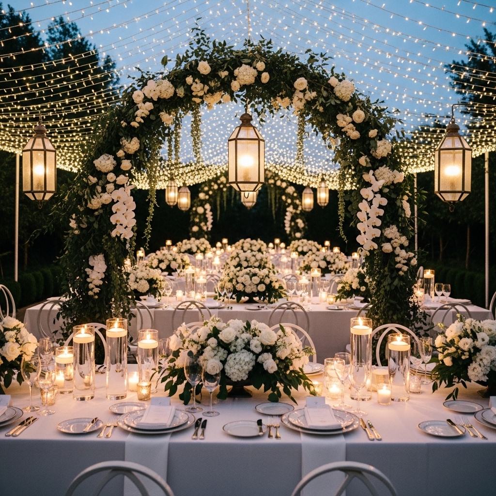 Hanging lantern garden wedding USA
