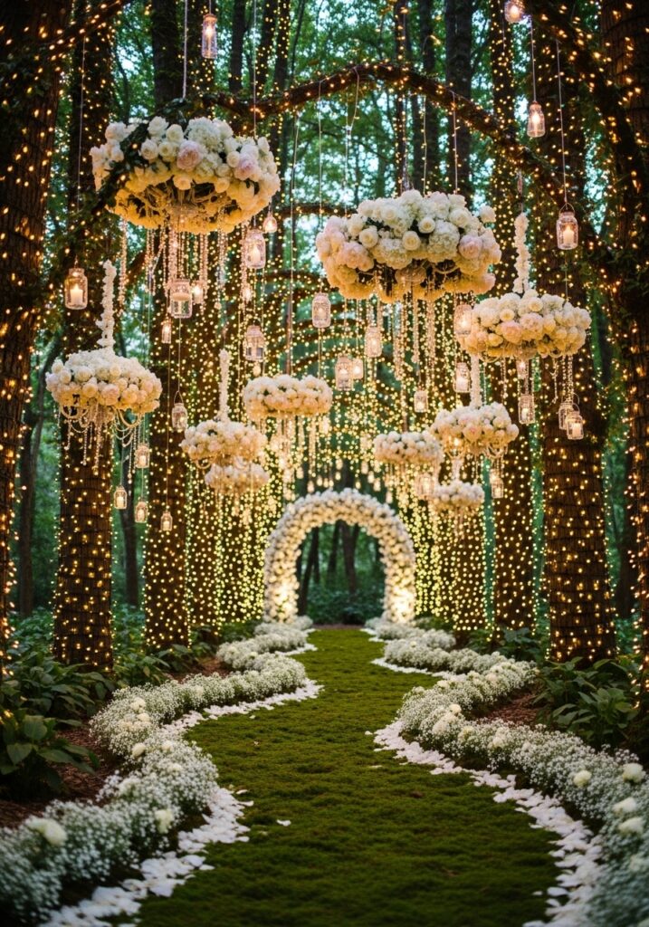 Elegant style wedding decor ideas in garden with LED light