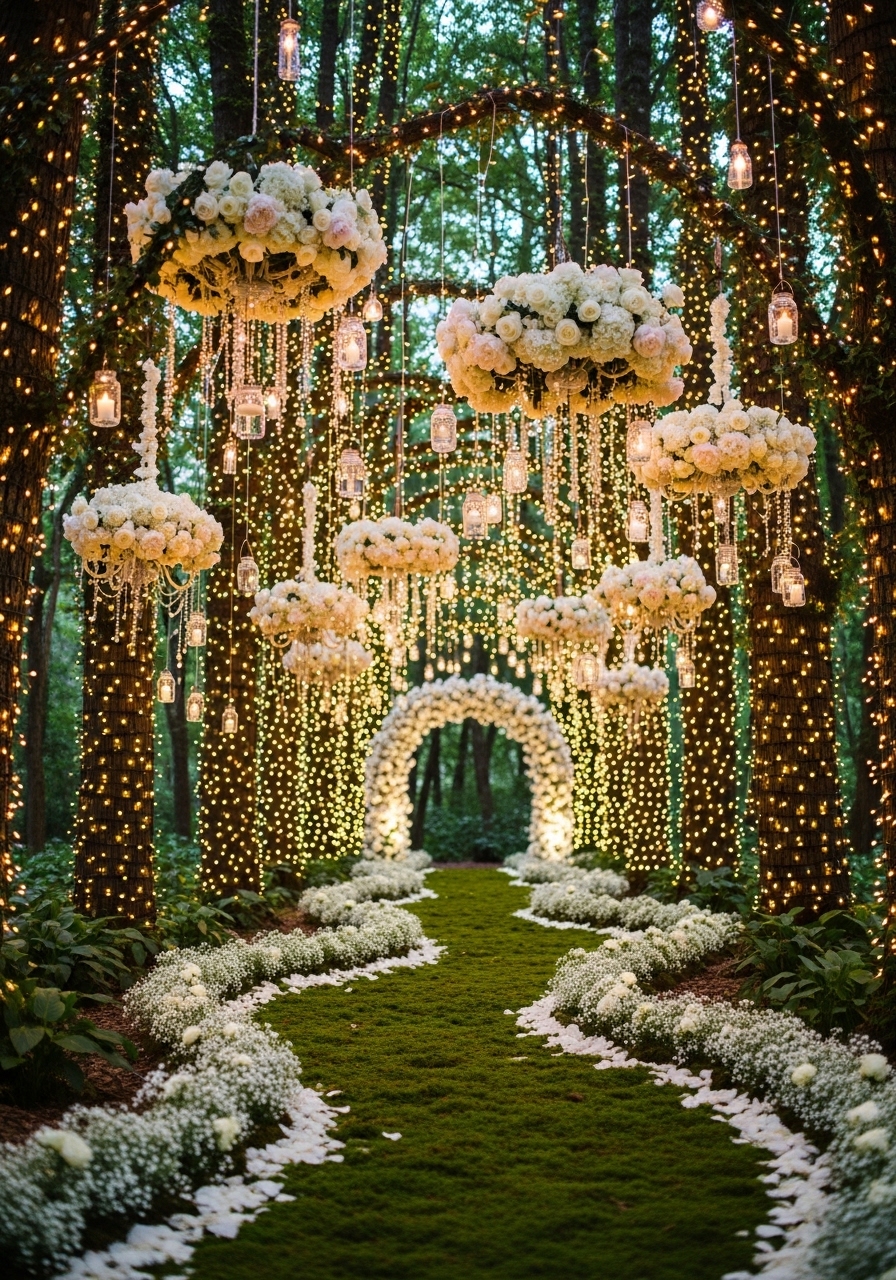 Elegant style wedding decor ideas in garden with LED light