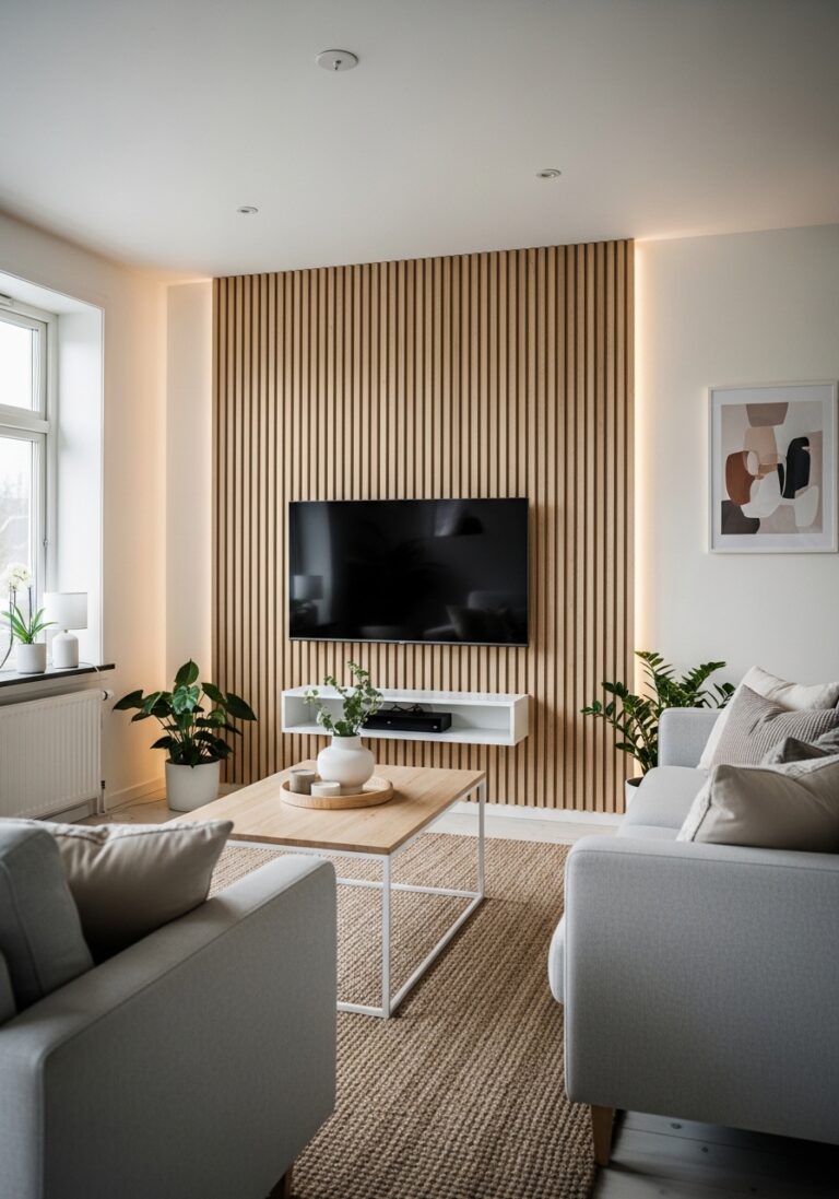 1. Minimalist Wooden Slat TV Wall