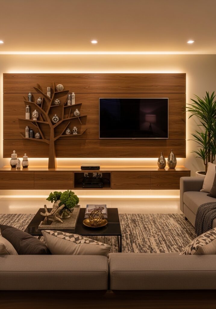 Tree shelf Decor in TV launge