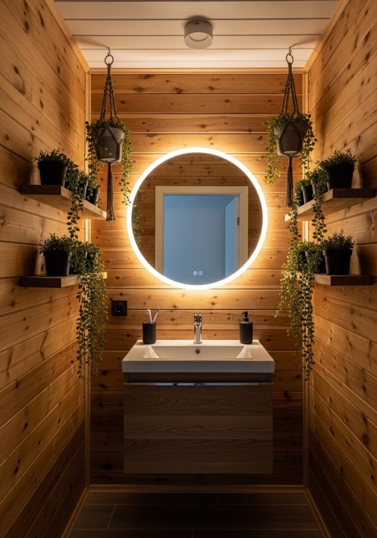 Decorate mirror with LED and Plants