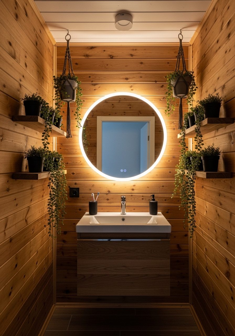 Decorate mirror with LED and Plants