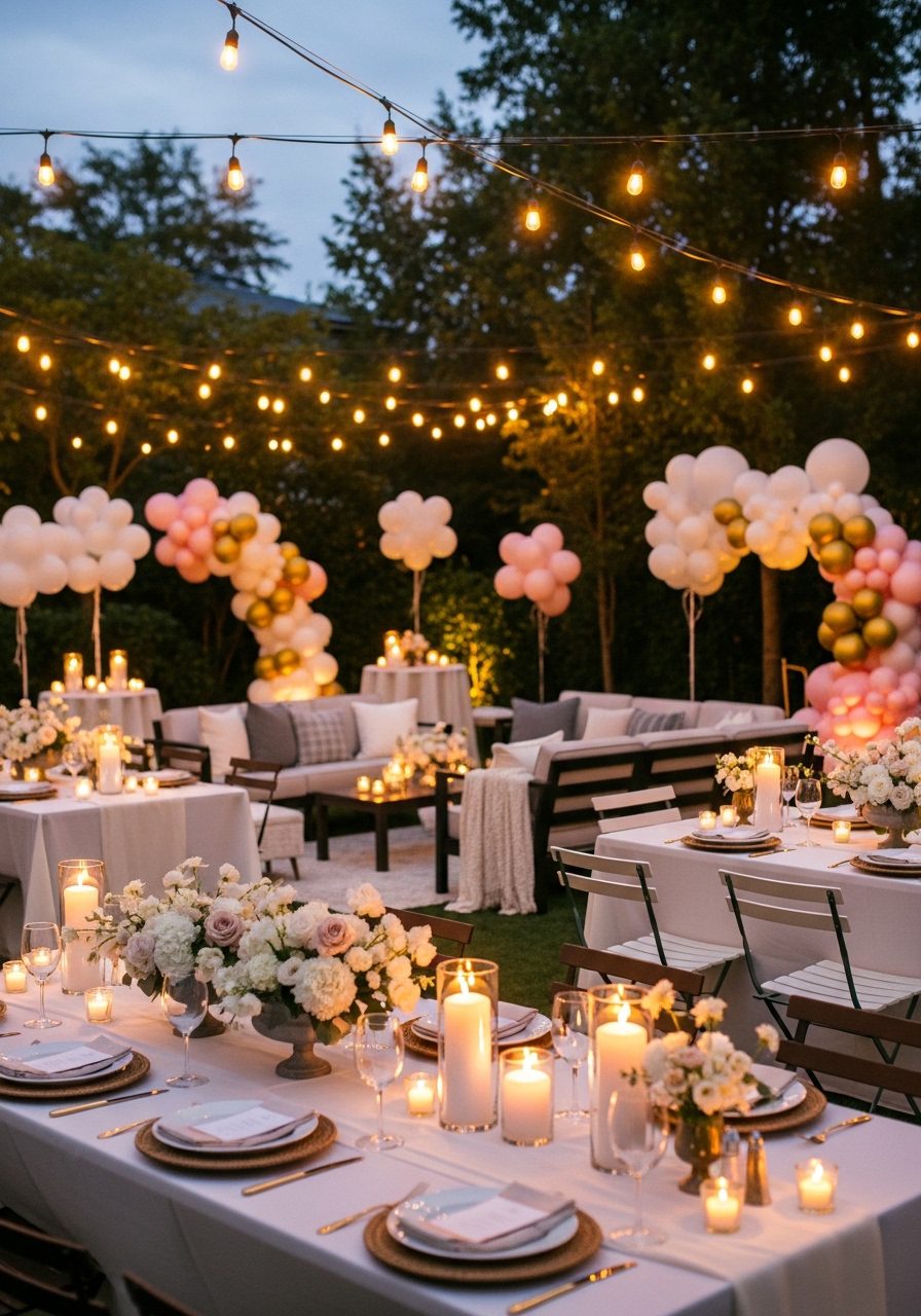Decoration ideas of balloon, fllowers and ligths