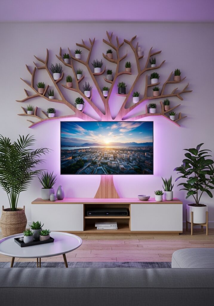 Tree Branches Decor with TV Launge