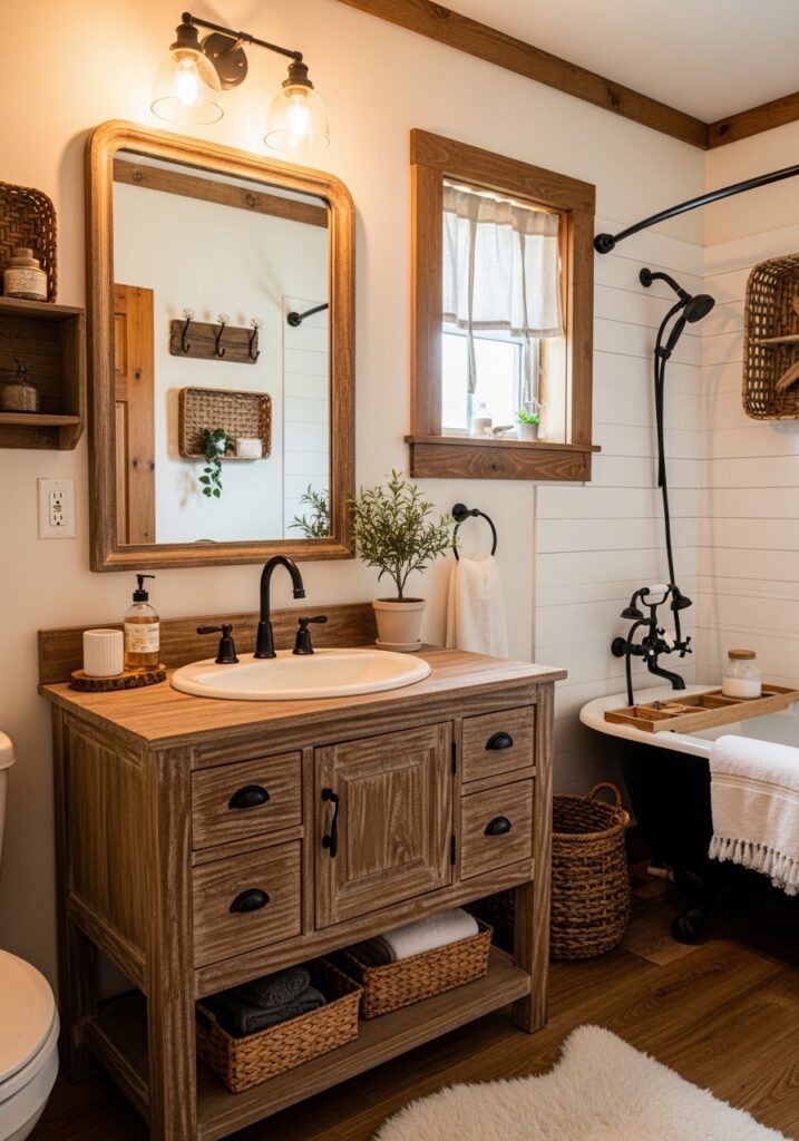 small bathroom design with floating vanity and LED mirror USA