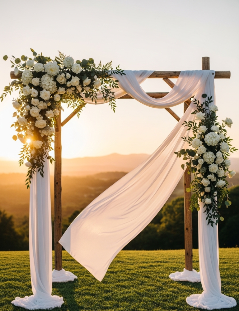 Outdoor Wedding Arch Ideas with Flowers & Drapes (Rustic 2026 Trend)