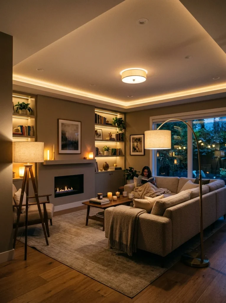 Layered lighting of living room decor