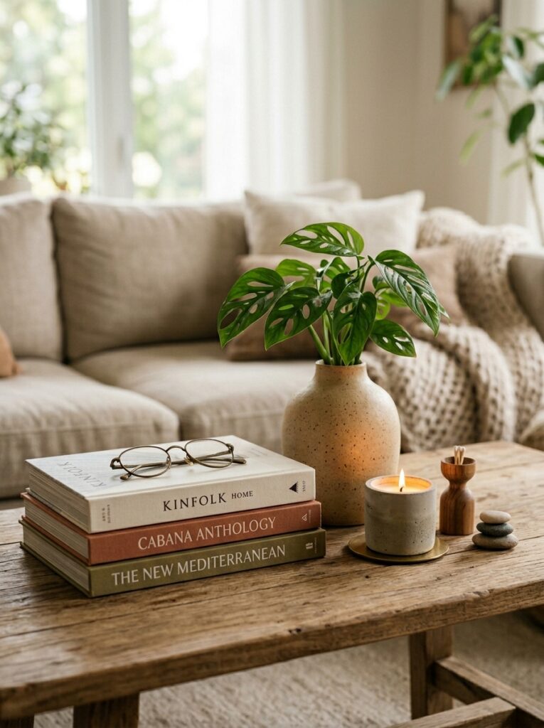 Coffee table with books