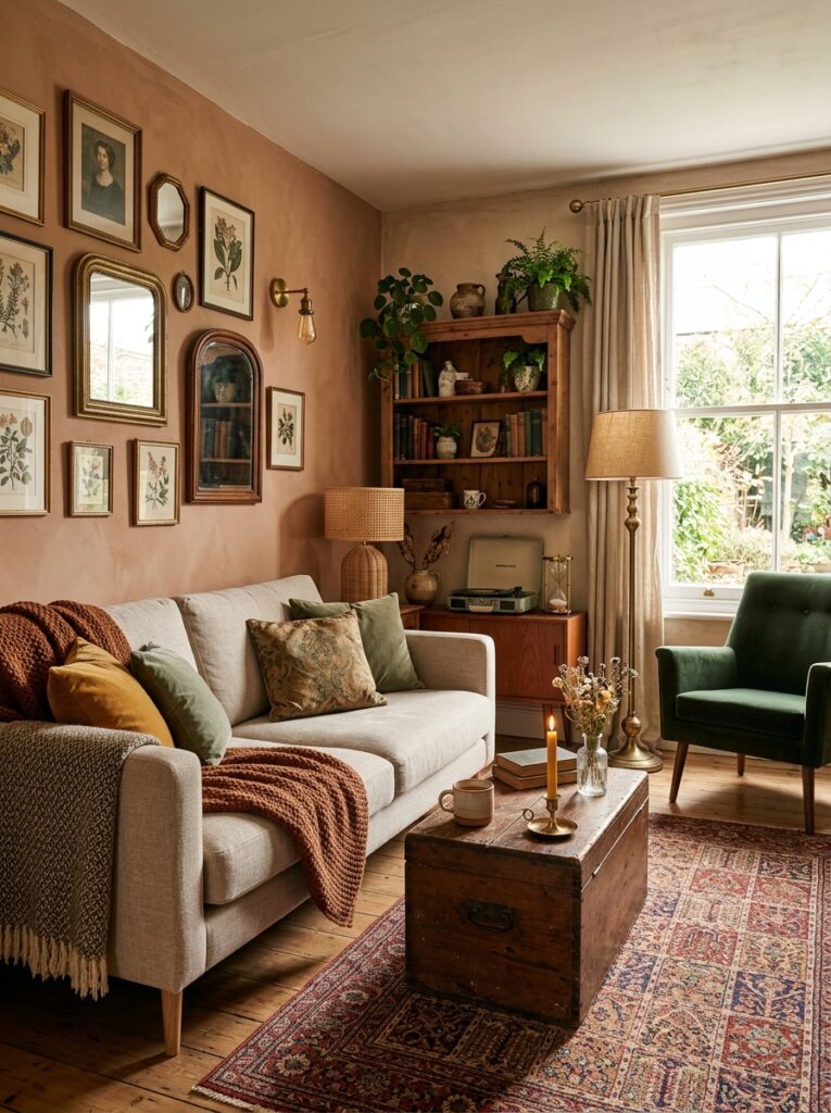 mix a modern sofa with vintage